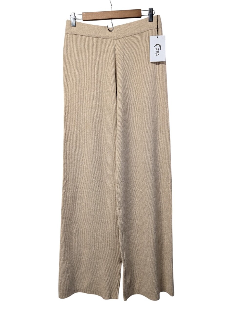 Zyia Active Women's Plus Size 3XL Beige Tan Ribbed Knit Wide Leg Pants NWT